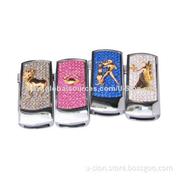 Gem Crystal USB Flash Drives, Phone-shaped Colorful Jewelry USB with Keychain for Promotional Gifts